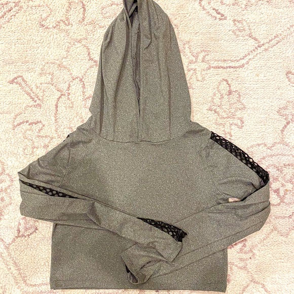 suzette grey cropped mesh sleeve hoodie - Picture 1 of 3